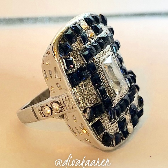 Blue Sapphire w/Topaz Art Deco Ring - Picture 3 of 11